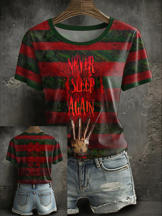 Women's Halloween Horror Never Sleep Again Printed T-shirt