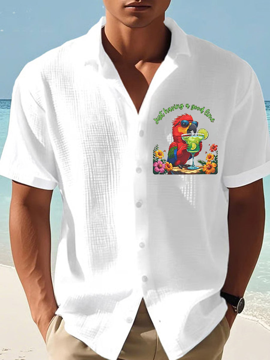 Men's It's 5 O'clock Somewhere Parrot Print  Waffle Short Sleeved Shirt