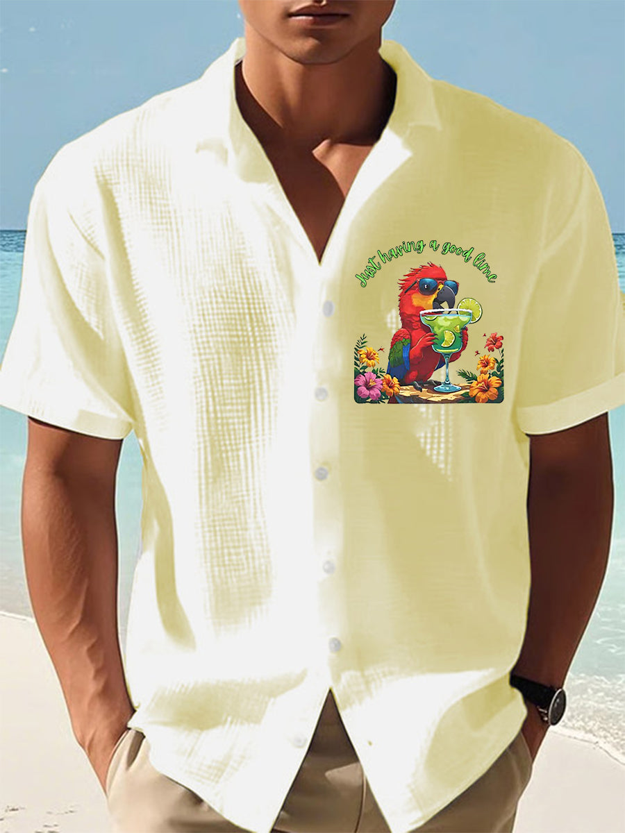 Men's It's 5 O'clock Somewhere Parrot Print  Waffle Short Sleeved Shirt
