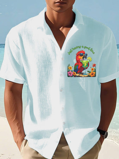 Men's It's 5 O'clock Somewhere Parrot Print  Waffle Short Sleeved Shirt