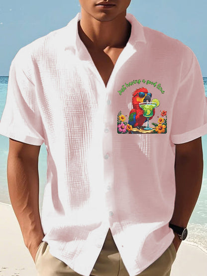 Men's It's 5 O'clock Somewhere Parrot Print  Waffle Short Sleeved Shirt