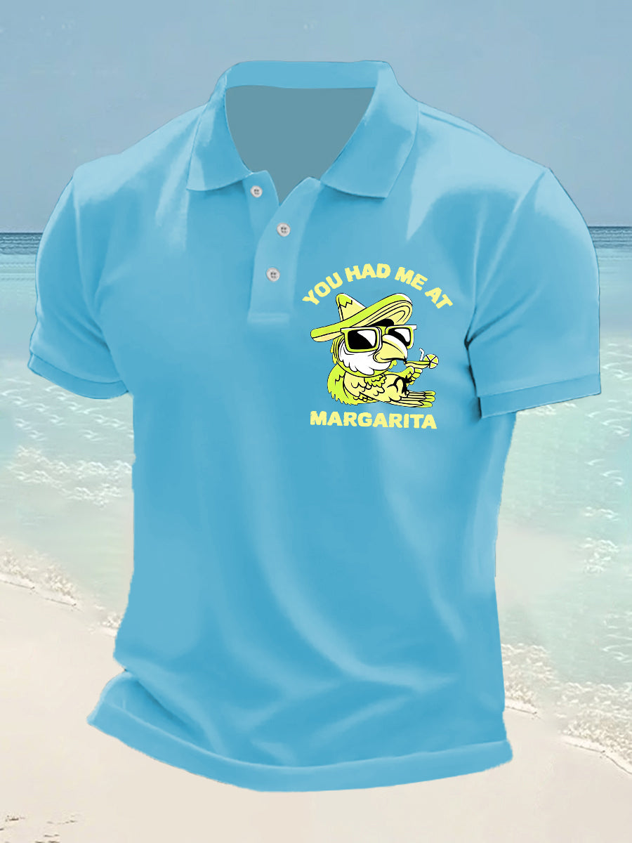 Men's It's 5 O'clock Somewhere Parrot Print Casual Short Sleeve Top