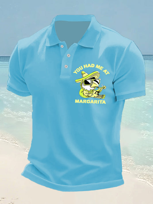 Men's It's 5 O'clock Somewhere Parrot Print Casual Short Sleeve Top