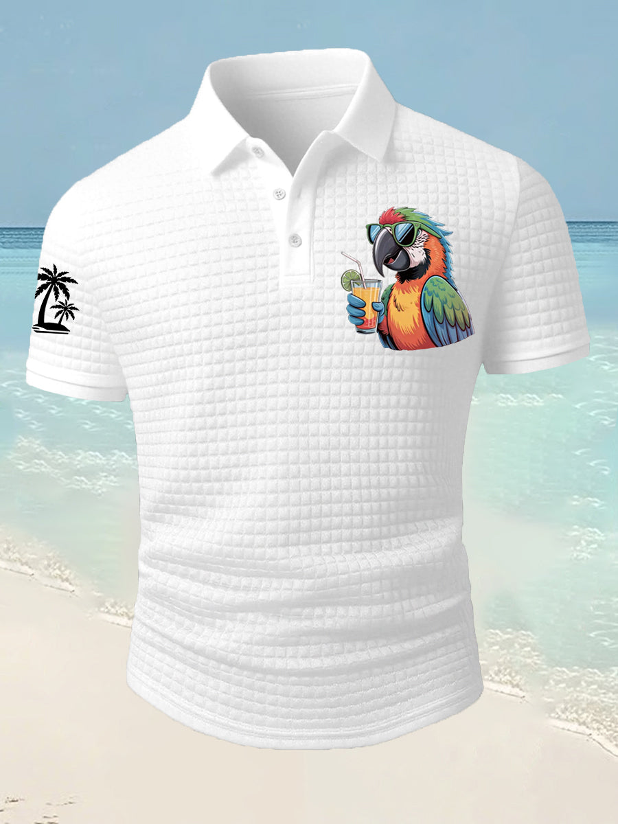 Men's I'm Retired It's 5 O'clock Everywhere Parrot Print Casual Waffle Short-Sleeve Top