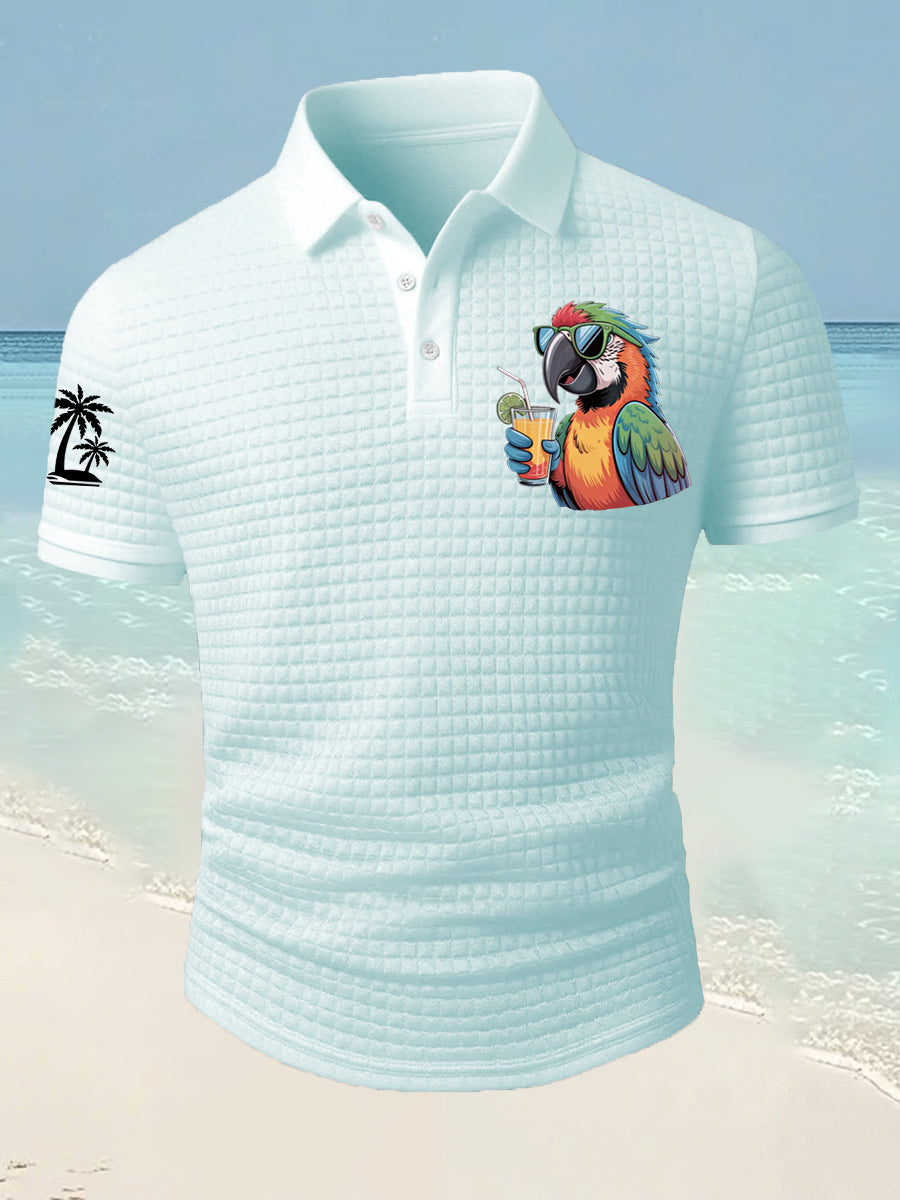 Men's I'm Retired It's 5 O'clock Everywhere Parrot Print Casual Waffle Short-Sleeve Top