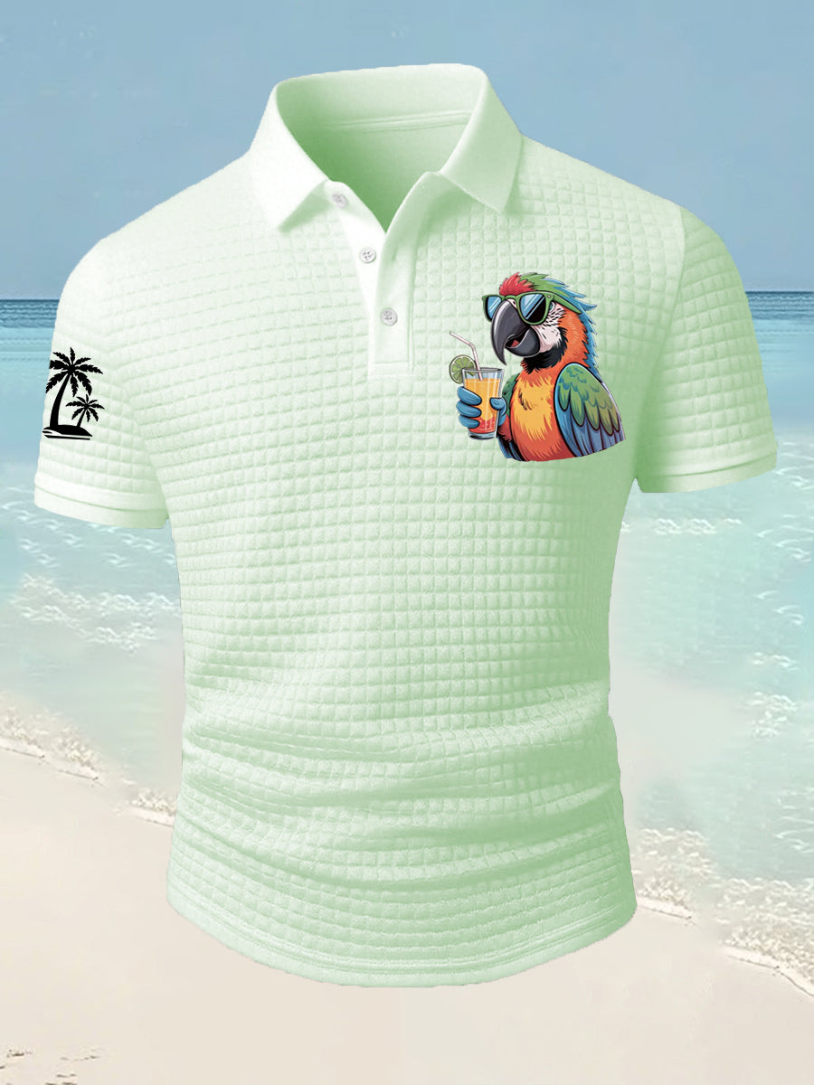 Men's I'm Retired It's 5 O'clock Everywhere Parrot Print Casual Waffle Short-Sleeve Top