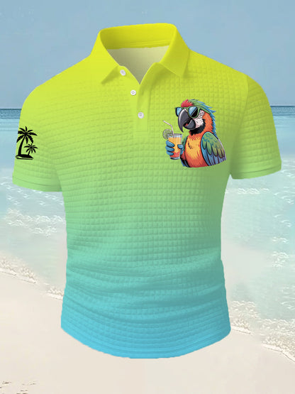 Men's I'm Retired It's 5 O'clock Everywhere Parrot Print Casual Waffle Short-Sleeve Top