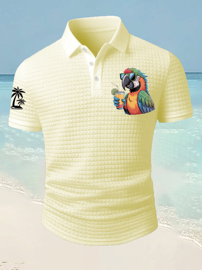 Men's I'm Retired It's 5 O'clock Everywhere Parrot Print Casual Waffle Short-Sleeve Top