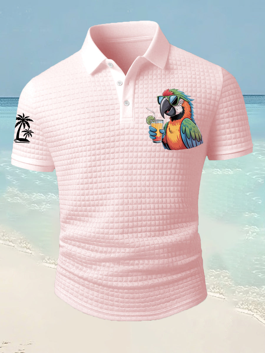 Men's I'm Retired It's 5 O'clock Everywhere Parrot Print Casual Waffle Short-Sleeve Top