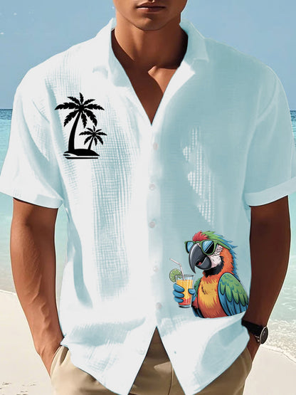 Men's I'm Retired It's 5 O'clock Everywhere Parrot Print Casual Waffle Short-Sleeve Shirt