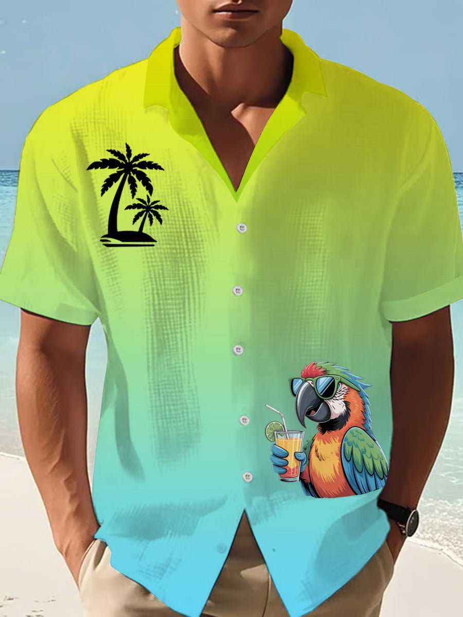 Men's I'm Retired It's 5 O'clock Everywhere Parrot Print Casual Waffle Short-Sleeve Shirt