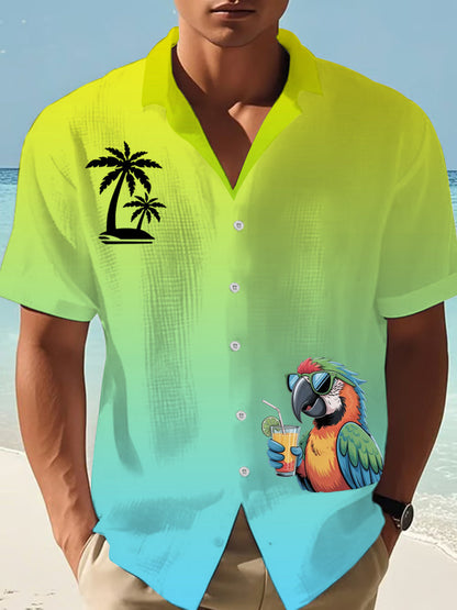 Men's I'm Retired It's 5 O'clock Everywhere Parrot Print Casual Waffle Short-Sleeve Shirt