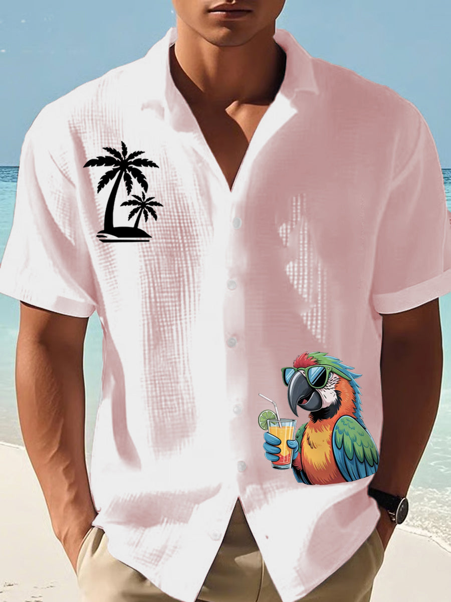 Men's I'm Retired It's 5 O'clock Everywhere Parrot Print Casual Waffle Short-Sleeve Shirt