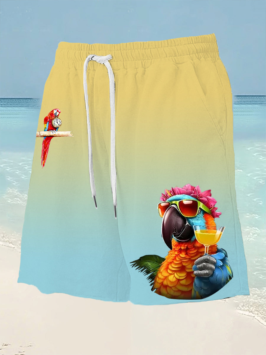 Men's It's 5 O'clock Somewhere Parrot Print Drawstring Shorts