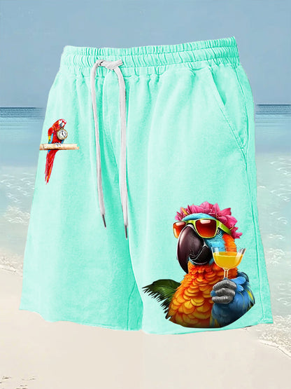 Men's It's 5 O'clock Somewhere Parrot Print Drawstring Shorts