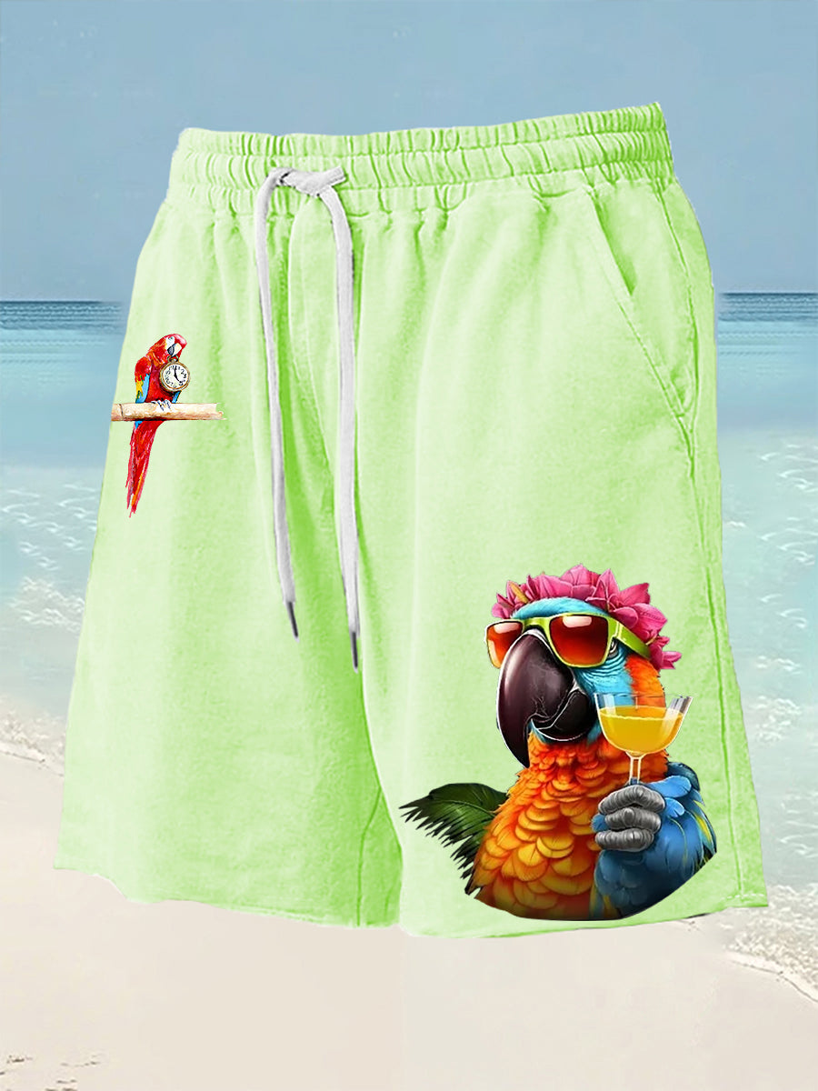 Men's It's 5 O'clock Somewhere Parrot Print Drawstring Shorts