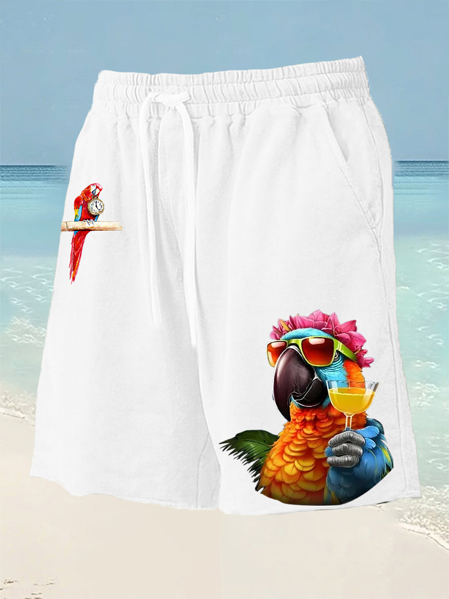 Men's It's 5 O'clock Somewhere Parrot Print Drawstring Shorts