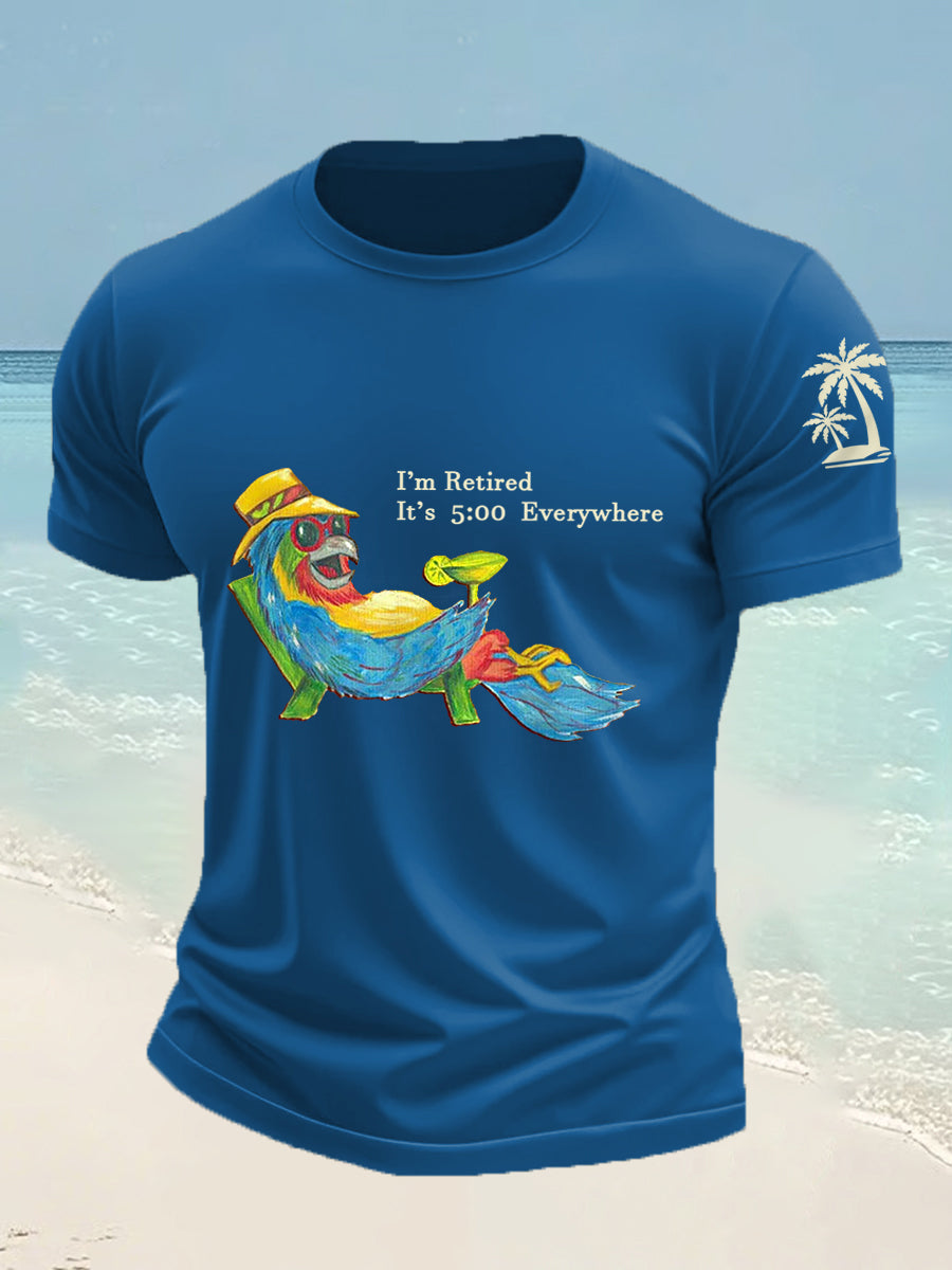 Men's I'm Retired It's 5 O'clock Everywhere Parrot Print Casual Tee