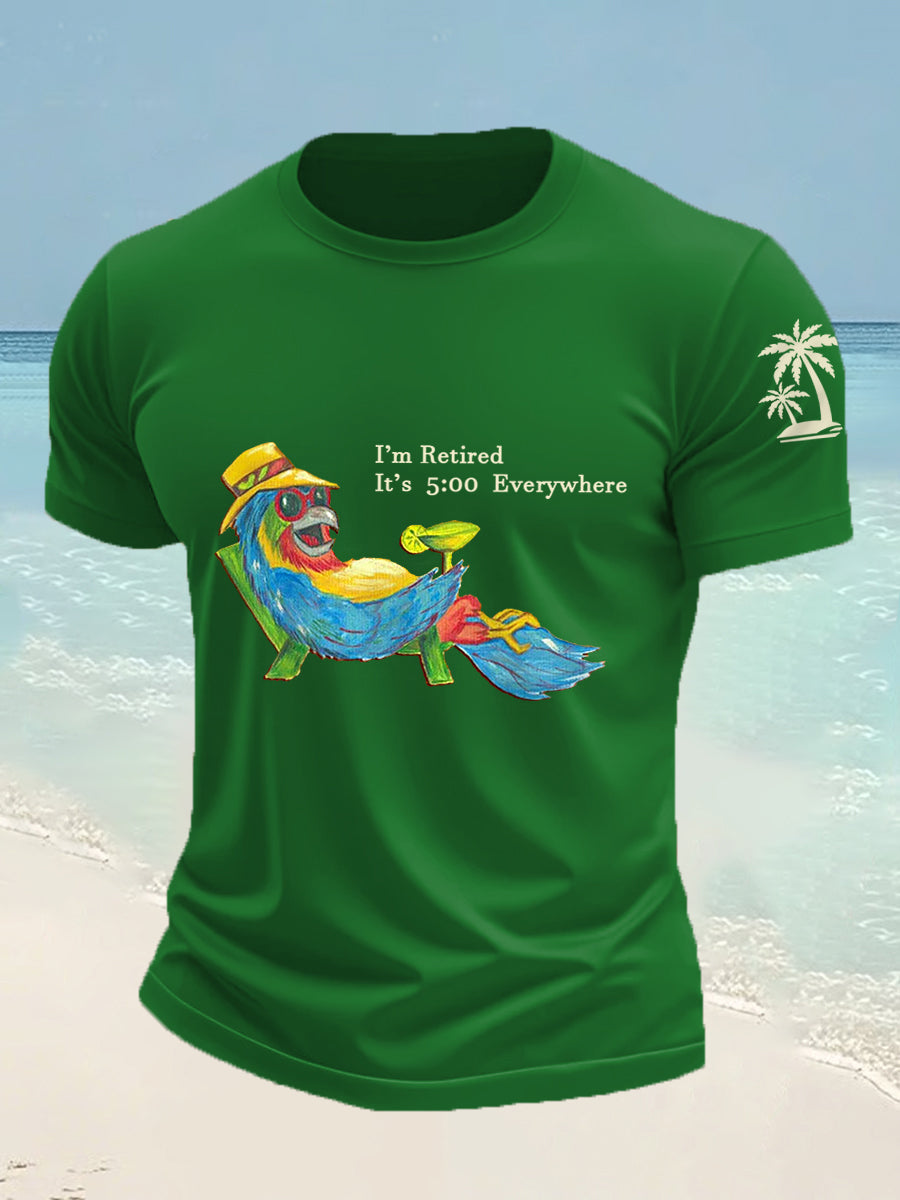Men's I'm Retired It's 5 O'clock Everywhere Parrot Print Casual Tee