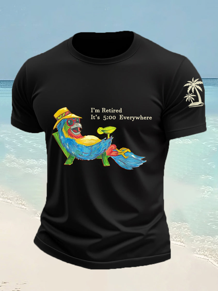 Men's I'm Retired It's 5 O'clock Everywhere Parrot Print Casual Tee