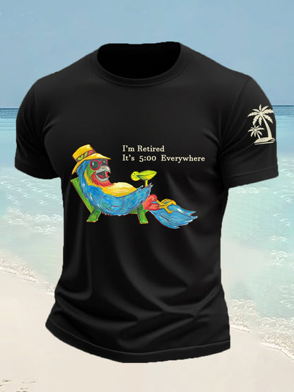 Men's I'm Retired It's 5 O'clock Everywhere Parrot Print Casual Tee