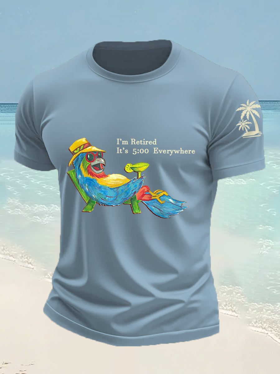 Men's I'm Retired It's 5 O'clock Everywhere Parrot Print Casual Tee