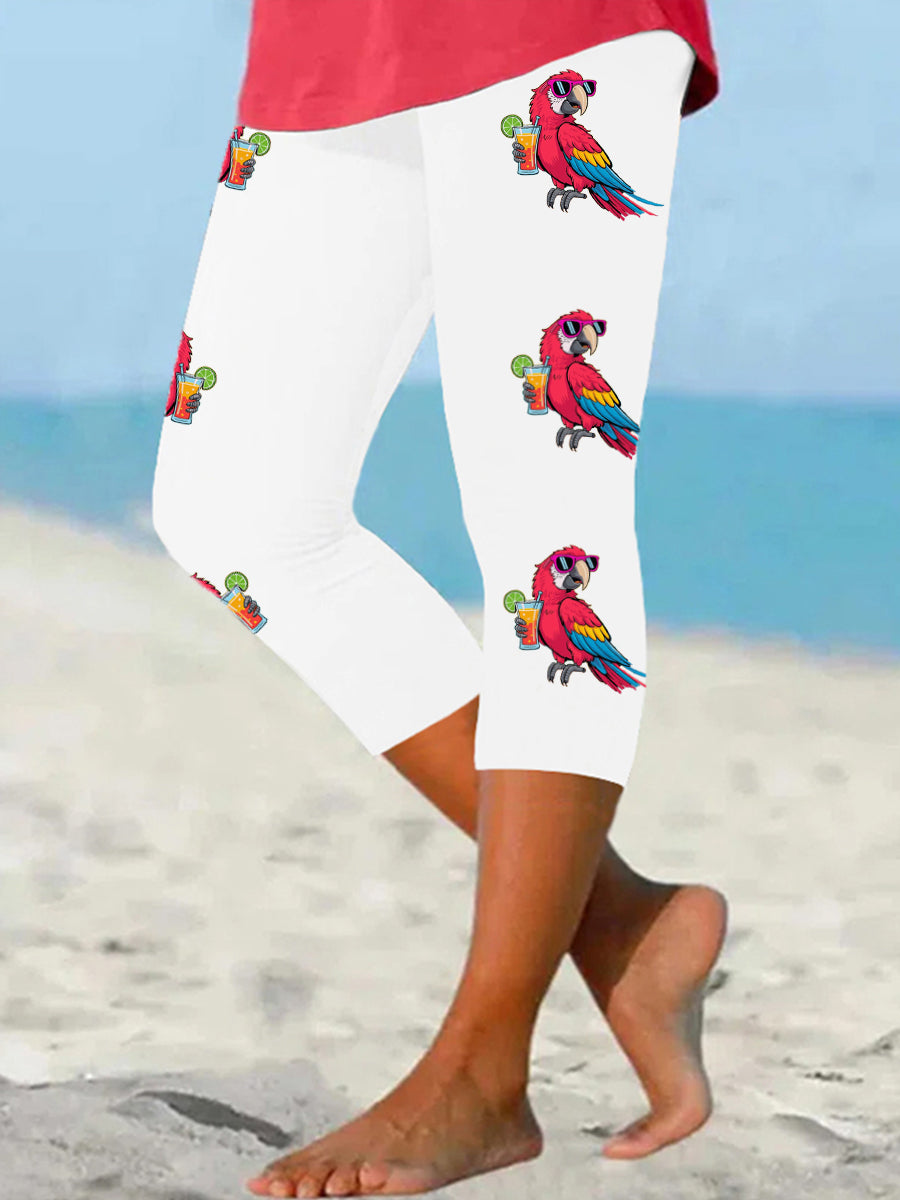 Women's It's 5 O'clock Somewhere Parrot Print Casual Cropped Leggings