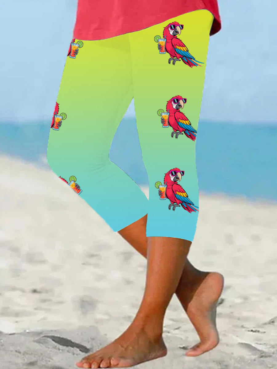 Women's It's 5 O'clock Somewhere Parrot Print Casual Cropped Leggings