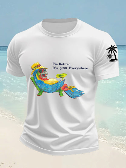 Men's I'm Retired It's 5 O'clock Everywhere Parrot Print Casual Tee