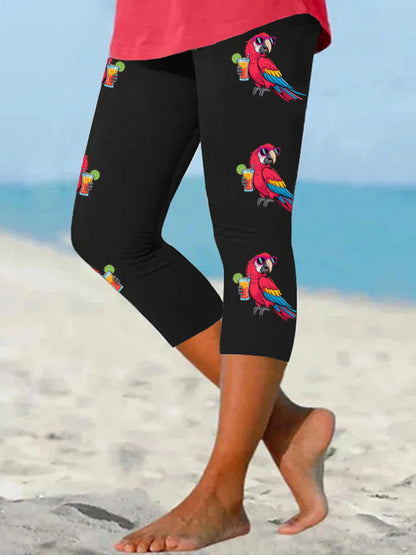 Women's It's 5 O'clock Somewhere Parrot Print Casual Cropped Leggings