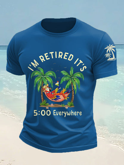 Men's I'm Retired It's 5 O'clock Everywhere Parrot Print Casual Tee