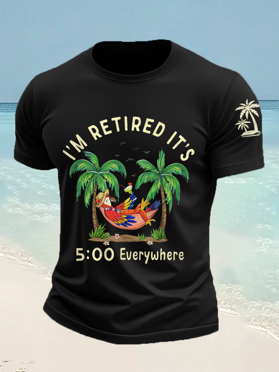 Men's I'm Retired It's 5 O'clock Everywhere Parrot Print Casual Tee