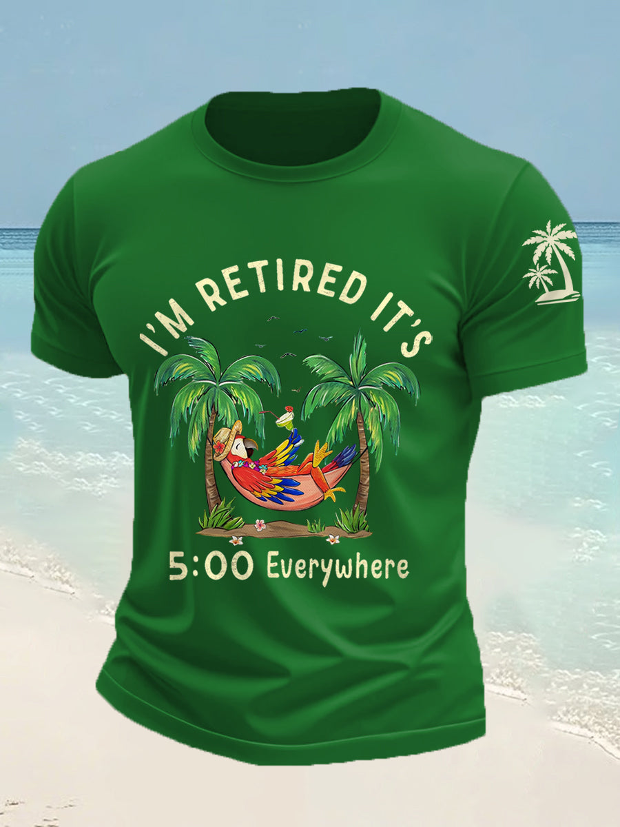 Men's I'm Retired It's 5 O'clock Everywhere Parrot Print Casual Tee