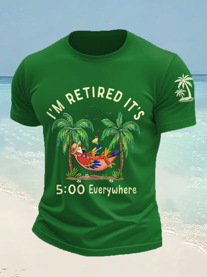 Men's I'm Retired It's 5 O'clock Everywhere Parrot Print Casual Tee