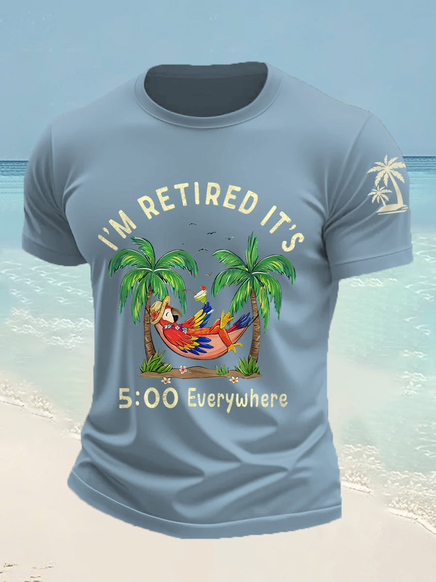 Men's I'm Retired It's 5 O'clock Everywhere Parrot Print Casual Tee