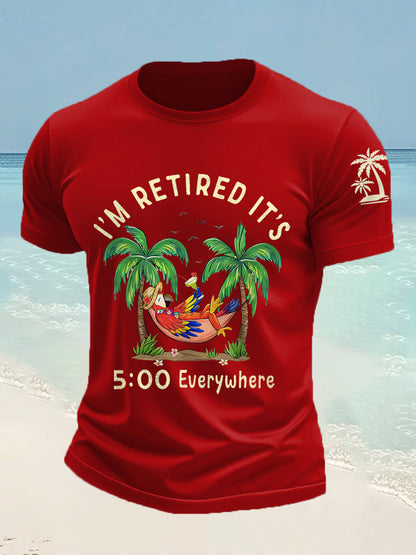 Men's I'm Retired It's 5 O'clock Everywhere Parrot Print Casual Tee