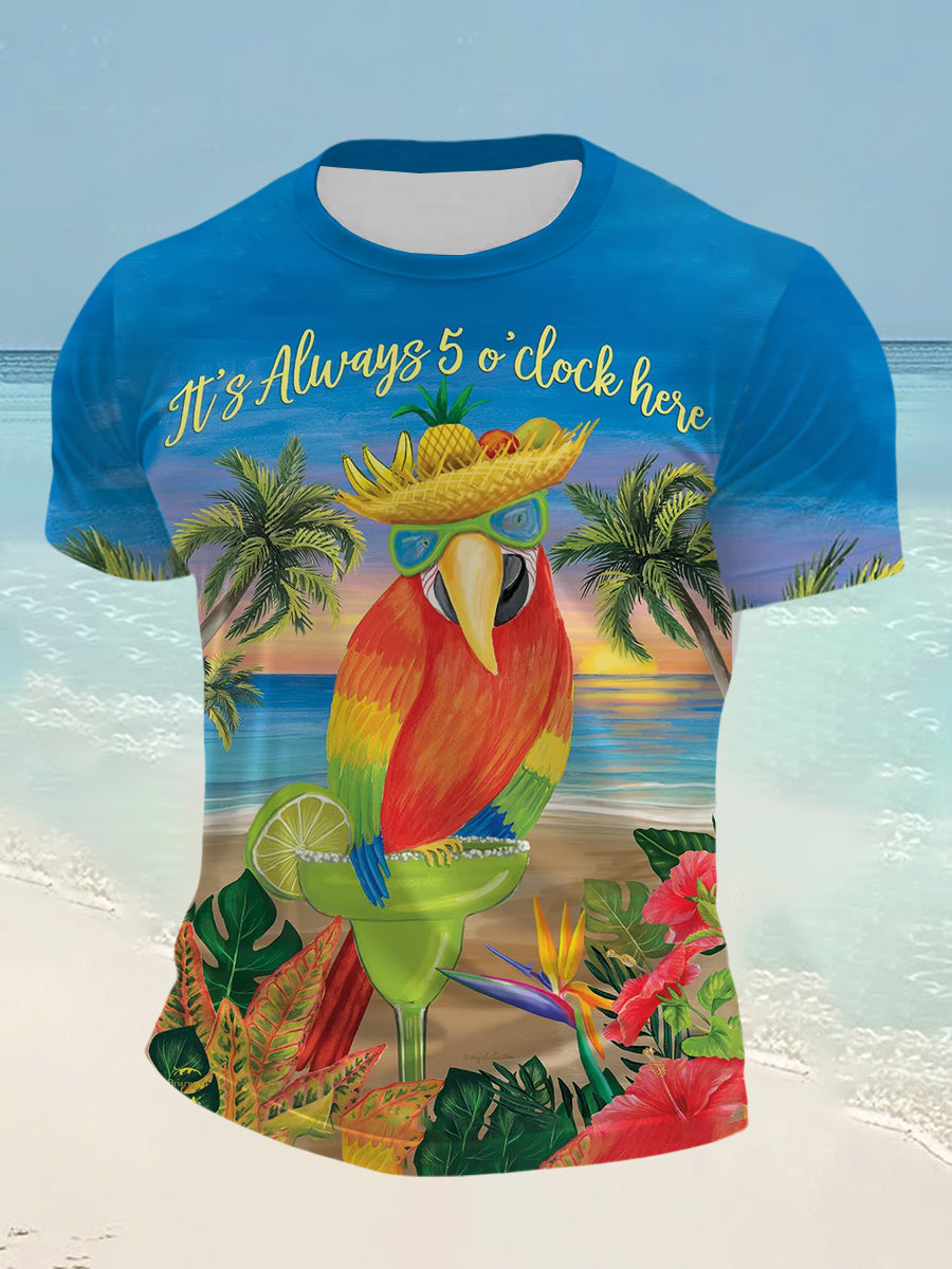 Men's It's 5 O'clock Somewhere Parrot Print Short Sleeve T-shirt