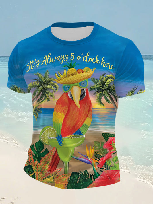 Men's It's 5 O'clock Somewhere Parrot Print Short Sleeve T-shirt