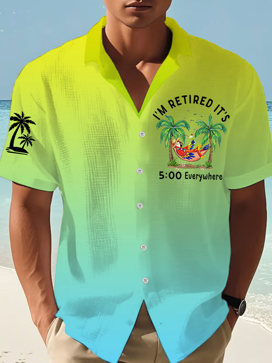 Men's I'm Retired It's 5 O'clock Everywhere Parrot Print Casual Waffle Short-Sleeve Shirt