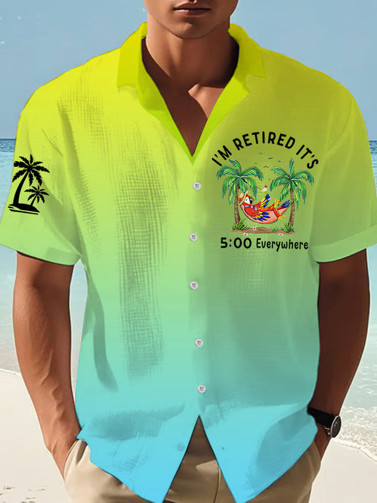Men's I'm Retired It's 5 O'clock Everywhere Parrot Print Casual Waffle Short-Sleeve Shirt