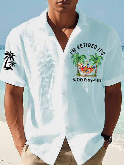 Men's I'm Retired It's 5 O'clock Everywhere Parrot Print Casual Waffle Short-Sleeve Shirt