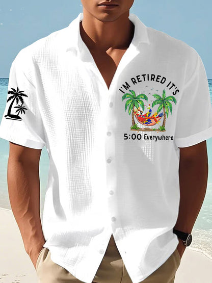 Men's I'm Retired It's 5 O'clock Everywhere Parrot Print Casual Waffle Short-Sleeve Shirt