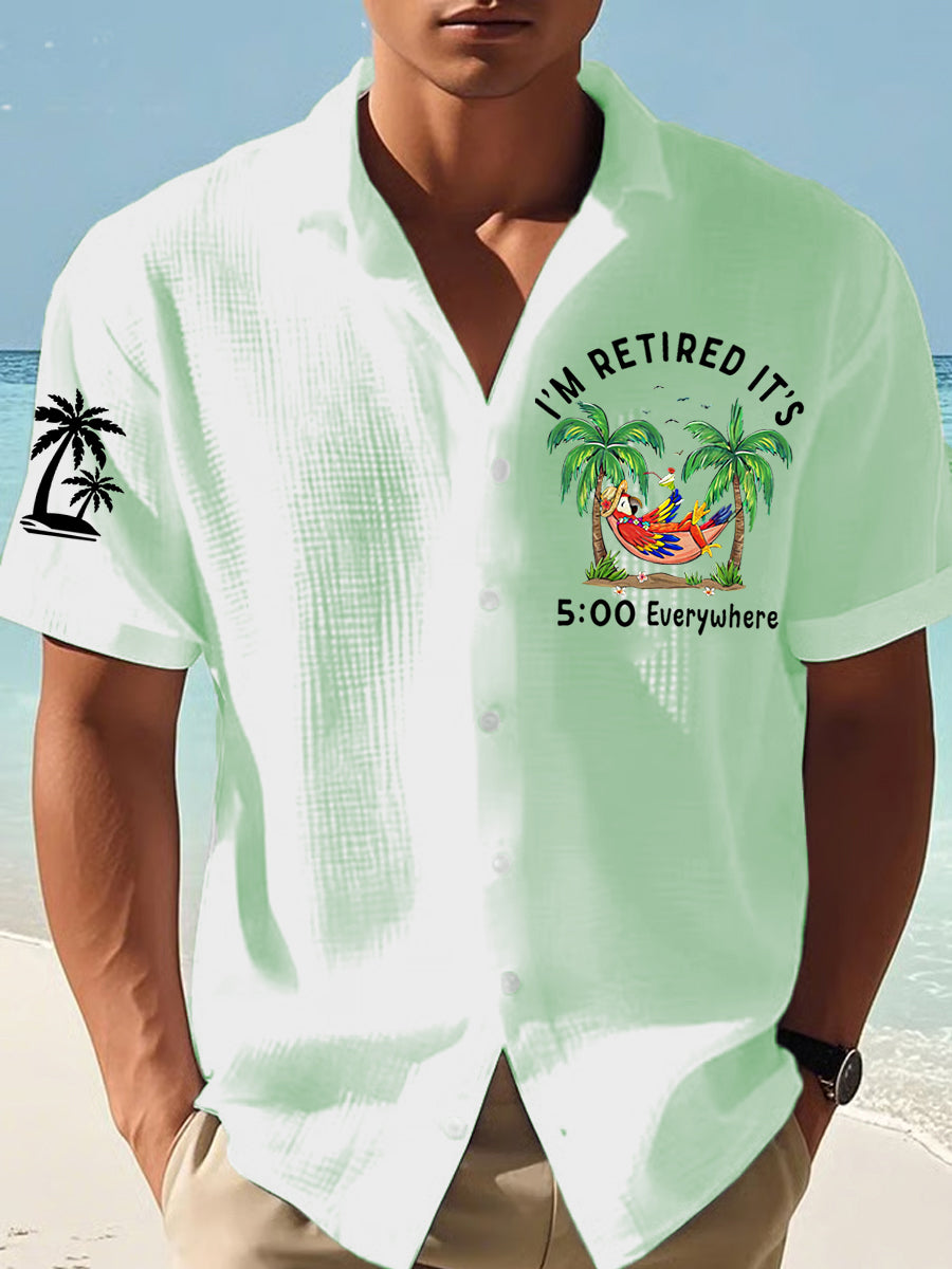 Men's I'm Retired It's 5 O'clock Everywhere Parrot Print Casual Waffle Short-Sleeve Shirt