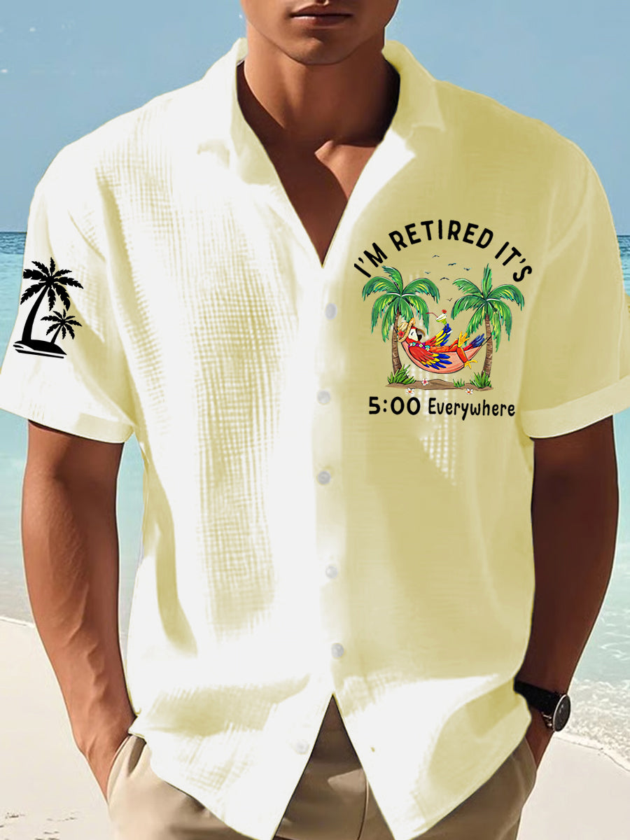 Men's I'm Retired It's 5 O'clock Everywhere Parrot Print Casual Waffle Short-Sleeve Shirt