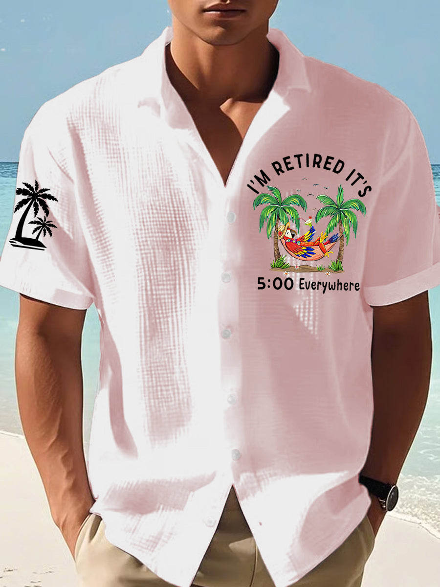 Men's I'm Retired It's 5 O'clock Everywhere Parrot Print Casual Waffle Short-Sleeve Shirt