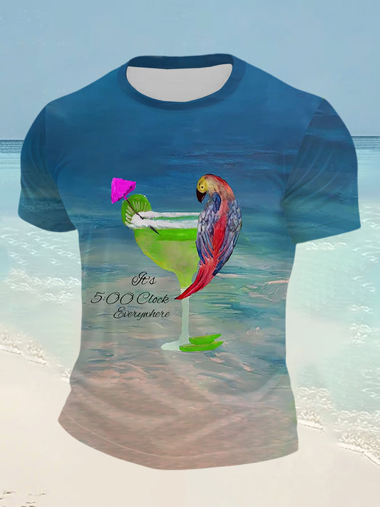 Men's It's 5 O'clock Everywhere Parrot Print Short Sleeve T-shirt
