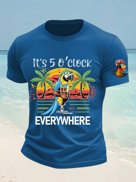 Men's It's 5 O'clock Everywhere Parrot Print Short Sleeve T-shirt
