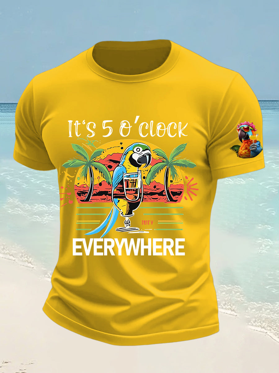 Men's It's 5 O'clock Everywhere Parrot Print Short Sleeve T-shirt