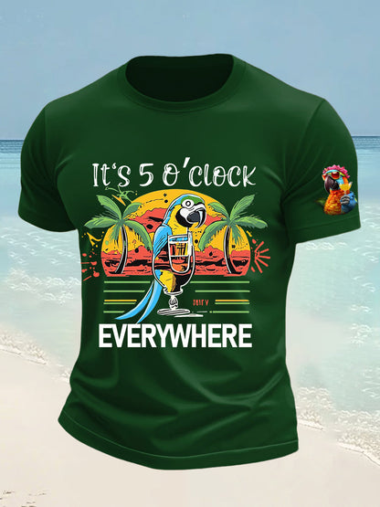 Men's It's 5 O'clock Everywhere Parrot Print Short Sleeve T-shirt