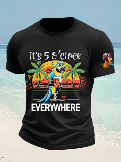 Men's It's 5 O'clock Everywhere Parrot Print Short Sleeve T-shirt